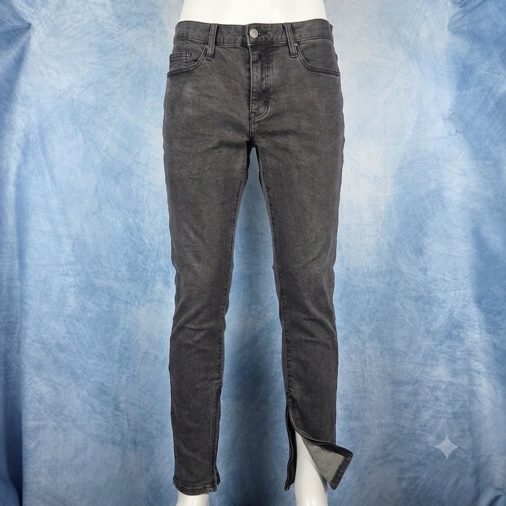 mnml M1 Denim Mens 33 Slim Fit Washed Black Grey Zipper Ankle Stretch Jeans